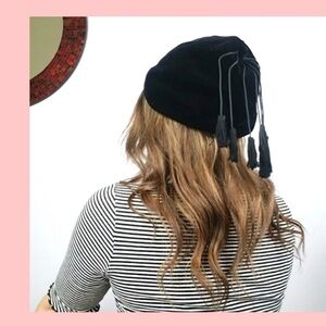 Vintage Black Velvet Tassel Beanie Hat